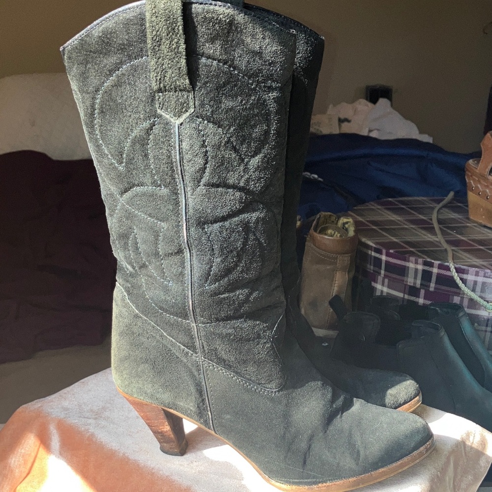 Nine West Black Vintage Suede Heeled Boots